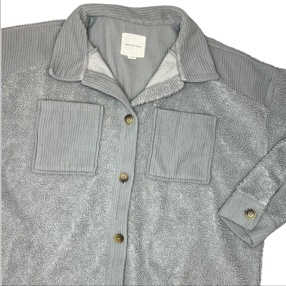 American Eagle grey sherpa shacket Cabincore winter fall Gorpcore oversized - Picture 2 of 7